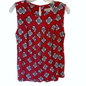 LOFT Women's Small Medallion Print Tank ~ Red Blue Black Flowy Shell Top